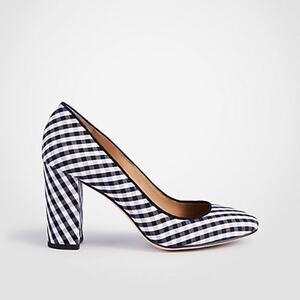 NWT Gingham Block Heel Round Toe Pumps